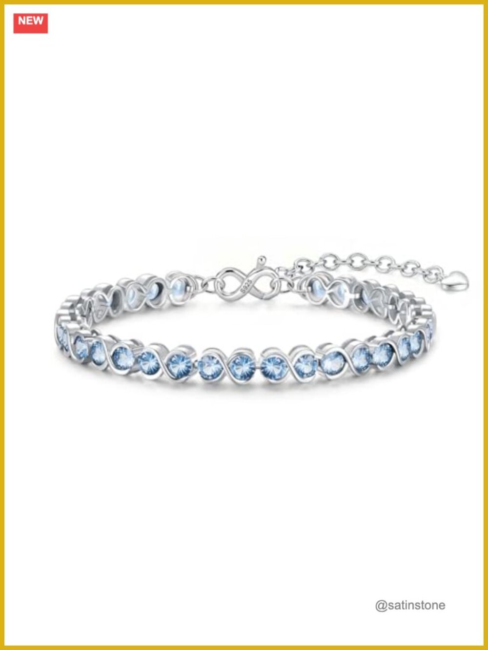 Sterling Silver Aquamarine Tennis Bracelet Round Cut Adjustable 7-9 Inch